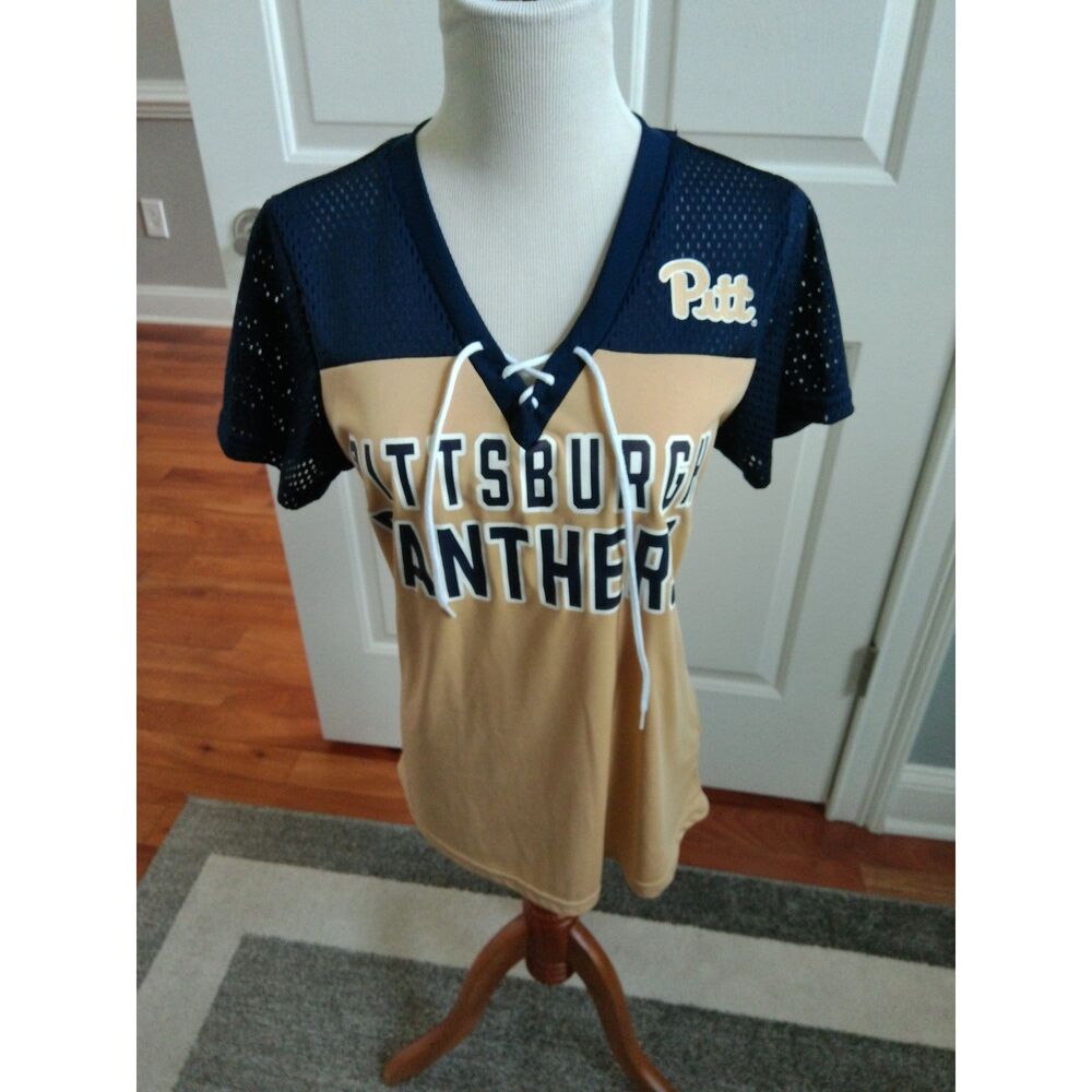 PITTSBURGH PANTHERS WOMEN'S LACE UP TEE WITH MESH TOP BY 4HER MEDIUM